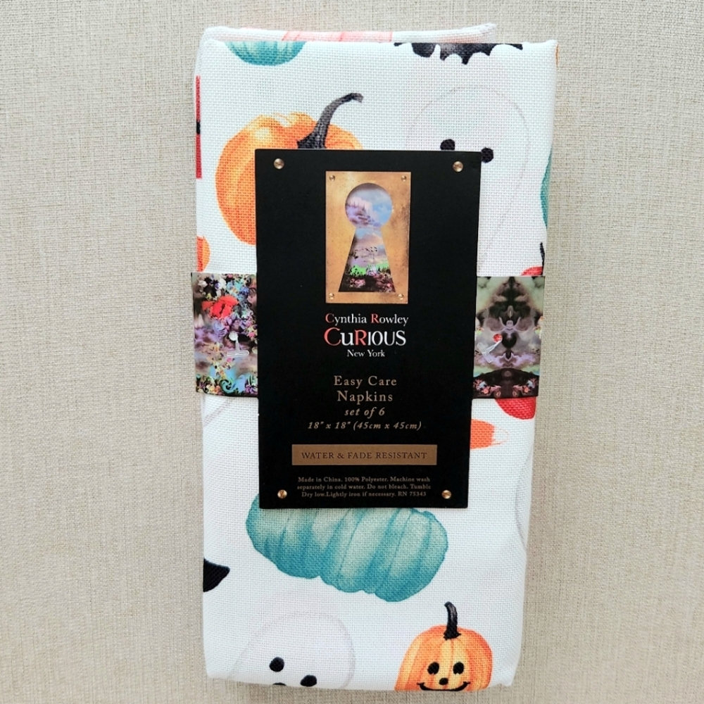 Cynthia Rowley Fabric Halloween Napkins Ghost Bats Pumpkin Candy Corn Witch Hats